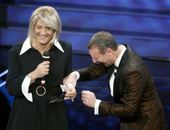 Sanremo. Fiorello vestito da Maria De Filippi, show di Zucchero